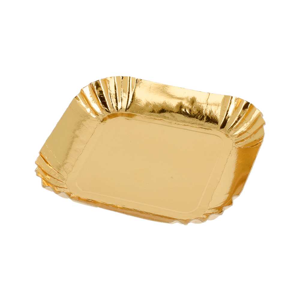 [185.13] Mini Bandejas 325 G/M2 6,5X6,5 Cm Oro Cartón (100 Unid.)