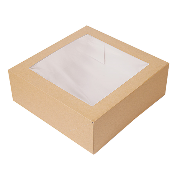 [256.94] CAJAS PASTELERÍA CON VENTANA 'THEPACK' 240 G/M2 + OPP 26x26x8 CM NATURAL CARTÓN ONDULADO NANO-MICRO (100 UNID.)