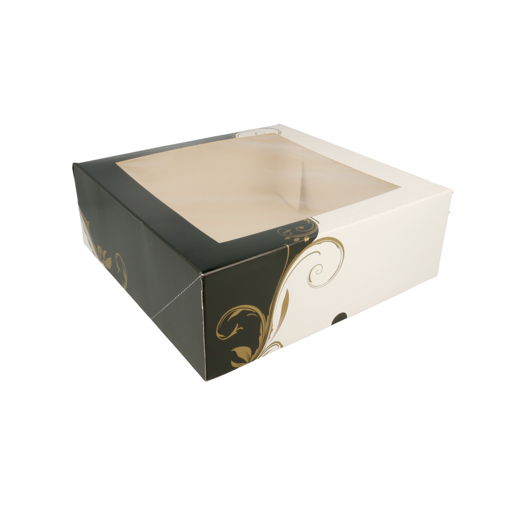CAJAS PASTELERÍA CON VENTANA 'THEPACK CLASSIC' 250 G/M2 28x28x10 CM BLANCO CARTÓN ONDULADO NANO-MICRO (100 UNID.)