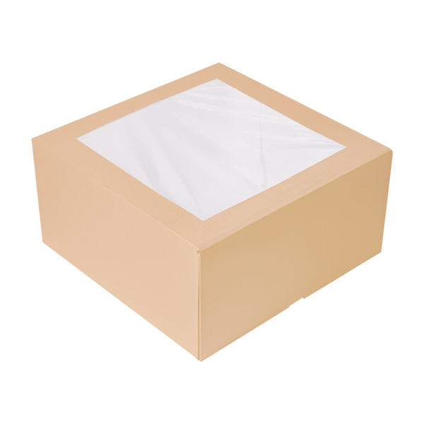 CAJAS PASTELERÍA CON VENTANA 'THEPACK' 240 G/M2 + OPP 24x24x12 CM NATURAL CARTÓN ONDULADO NANO-MICRO (100 UNID.)