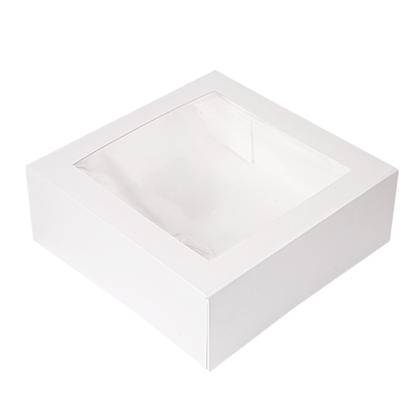 CAJAS PASTELERÍA CON VENTANA 'THEPACK' 250 G/M2 + OPP 28x28x10 CM BLANCO CARTÓN ONDULADO NANO-MICRO (100 UNID.)