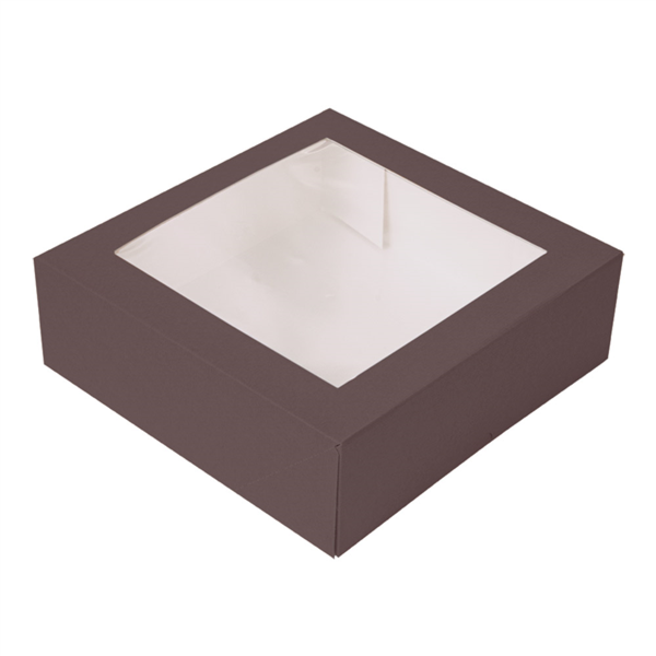 CAJAS PASTELERÍA CON VENTANA 'THEPACK' 250 G/M2 + OPP 23x23x7,5 CM CHOCOLATE CARTÓN ONDULADO NANO-MICRO (200 UNID.)