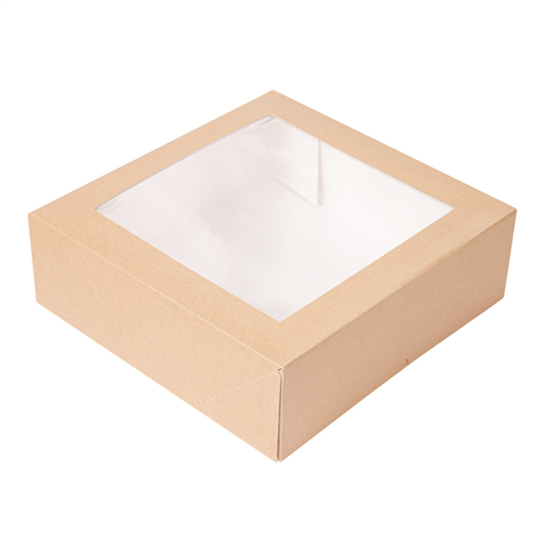 [253.45] CAJAS PASTELERÍA CON VENTANA 'THEPACK' 240 G/M2 + OPP 23x23x7,5 CM NATURAL CARTÓN ONDULADO NANO-MICRO (200 UNID.)