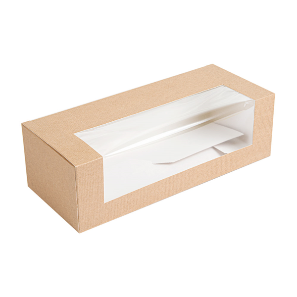 [256.16] CAJAS PASTELERÍA CON VENTANA 'THEPACK' 240 G/M2 + OPP 26x11x8 CM NATURAL CARTÓN ONDULADO NANO-MICRO (300 UNID.)