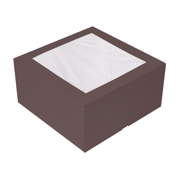 CAJAS PASTELERÍA CON VENTANA 'THEPACK' 250 G/M2 + OPP 24x24x12 CM CHOCOLATE CARTÓN ONDULADO NANO-MICRO (100 UNID.)
