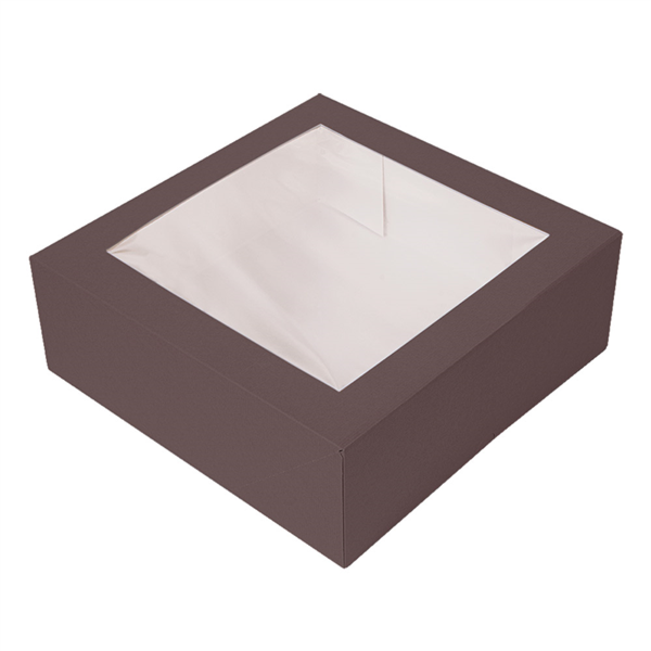 CAJAS PASTELERÍA CON VENTANA 'THEPACK' 250 G/M2 + OPP 28x28x10 CM CHOCOLATE CARTÓN ONDULADO NANO-MICRO (100 UNID.)