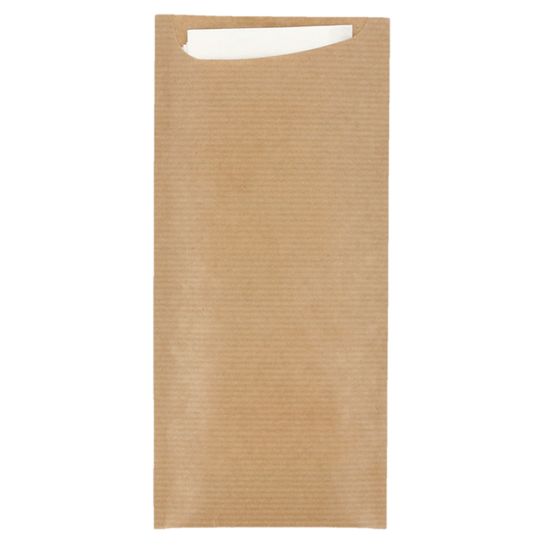[223.19] BOLSAS CUBIERTOS + SERVILLETA 'JUST IN TIME' 80 + 10 PE G/M2 8,5x19,5 CM NATURAL KRAFT VERJURADO (250 UNID.)