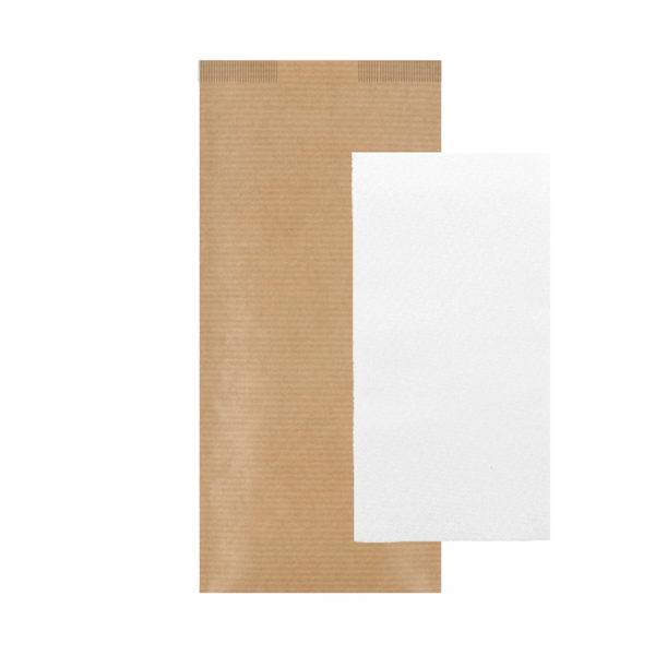 SERVILLETAS BLANCAS ENF. 'AIRLAID' 32x40 CM 'JUST IN TIME CLOSED' 40 + 10PE G/M2 11x25 CM NATURAL KRAFT VERJURADO (300 UNID.)
