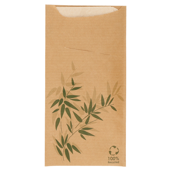 Bolsas Cubiertos + Servilleta 'Just In Time - Feel Green' 80 + 10Pe G/M2 11,2X22,5 Cm Natural Kraft Verjurado (400 Unid.)