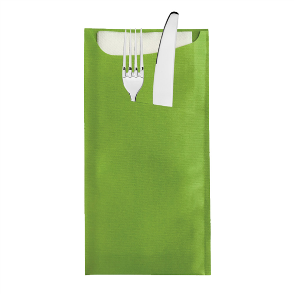 [214.07] BOLSAS CUBIERTOS + SERV. AIRLAID BLANCA 33x40 CM 'JUST IN TIME' 90 + 10PE G/M2 11,2x22,5 CM KIWI CELULOSA (250 UNID.)