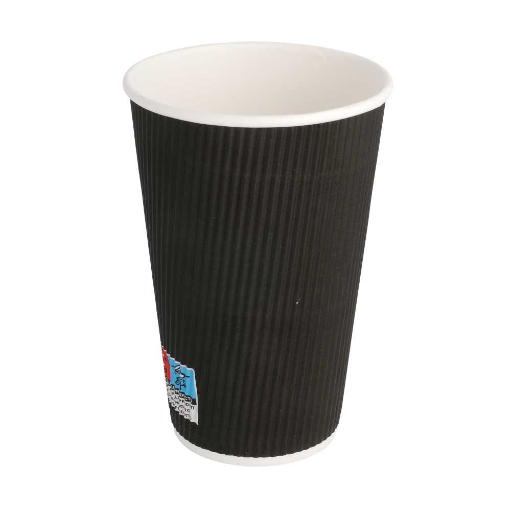 VASOS BEBIDAS CALIENTES DOBLE PARED, ONDULADO 480 ML 300 + 250 + 18 PE G/M2 Ø9/6x13,2 CM NEGRO CARTONCILLO (500 UNID.)