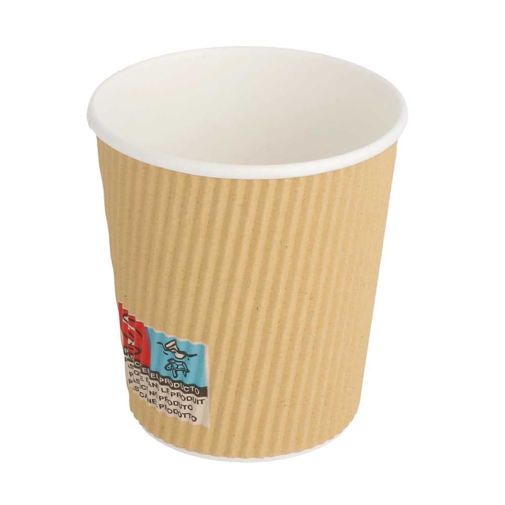 VASOS BEBIDAS CALIENTES DOBLE PARED, ONDULADO 180 ML 260 + 250 + 18 PE G/M2 Ø7,2/5,3x7,8 CM MARRÓN CARTONCILLO (1000 UNID.)