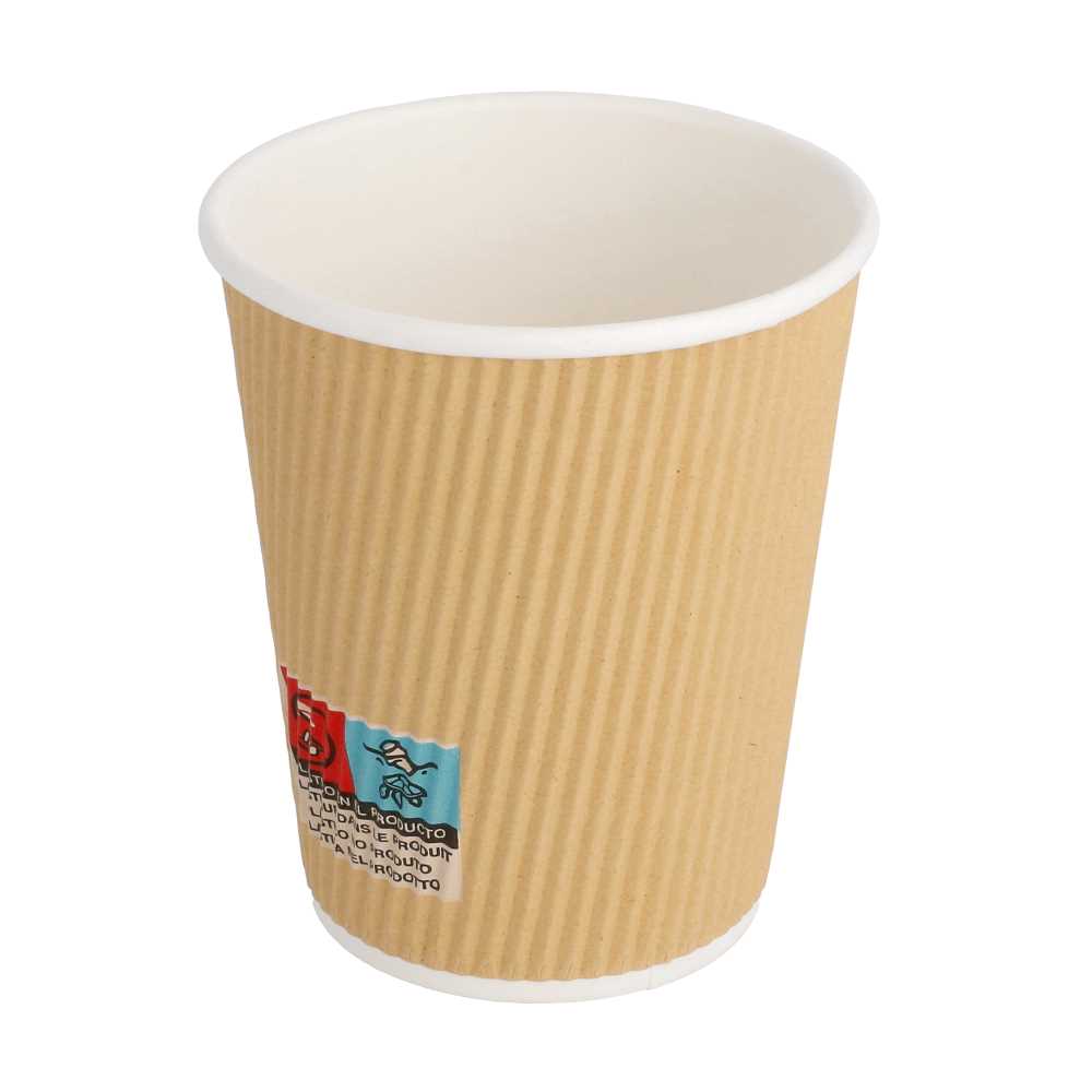 VASOS BEBIDAS CALIENTES DOBLE PARED, ONDULADO 240 ML 280 + 250 + 18 PE G/M2 Ø8/5,6x9,2 CM MARRÓN CARTONCILLO (1000 UNID.)