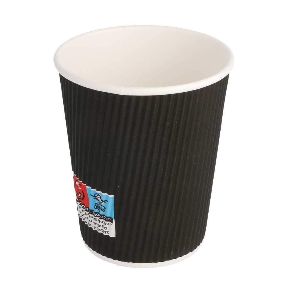 [178.38] VASOS BEBIDAS CALIENTES DOBLE PARED, ONDULADO 240 ML 280 + 250 + 18 PE G/M2 Ø8/5,6x9,2 CM NEGRO CARTONCILLO (1000 UNID.)