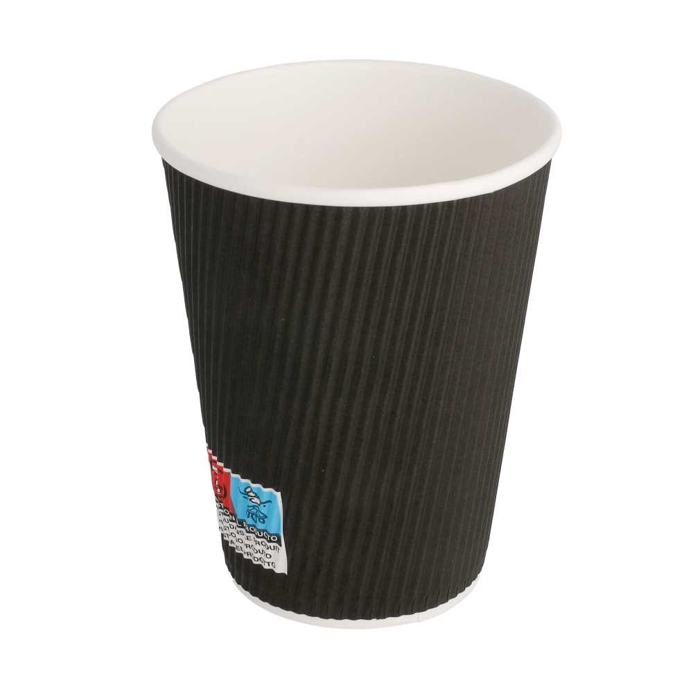 [178.39] VASOS BEBIDAS CALIENTES DOBLE PARED, ONDULADO 360 ML 300 + 250 + 18 PE G/M2 Ø9/6x11 CM NEGRO CARTONCILLO (1000 UNID.)