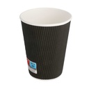 VASOS BEBIDAS CALIENTES DOBLE PARED, ONDULADO 360 ML 300 + 250 + 18 PE G/M2 Ø9/6x11 CM NEGRO CARTONCILLO (1000 UNID.)