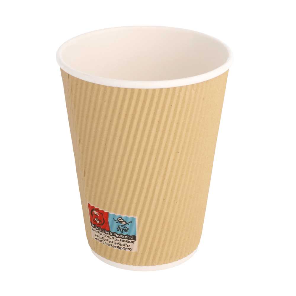 [180.77] VASOS BEBIDAS CALIENTES DOBLE PARED, ONDULADO 360 ML 300 + 250 + 18 PE G/M2 Ø9/6x11 CM MARRÓN CARTONCILLO (1000 UNID.)