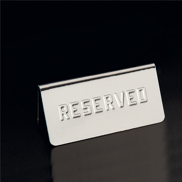 [162.10] PLACA PARA MESA "RESERVED" 12x5,4x5,9 CM PLATEADO INOX (1 UNID.)