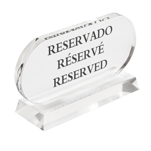 PLACA "RESERVADO-RÉSERVÉ-RESERVED" 13,5x7,5 CM TRANSPARENTE ACRÍLICO (2 UNID.)