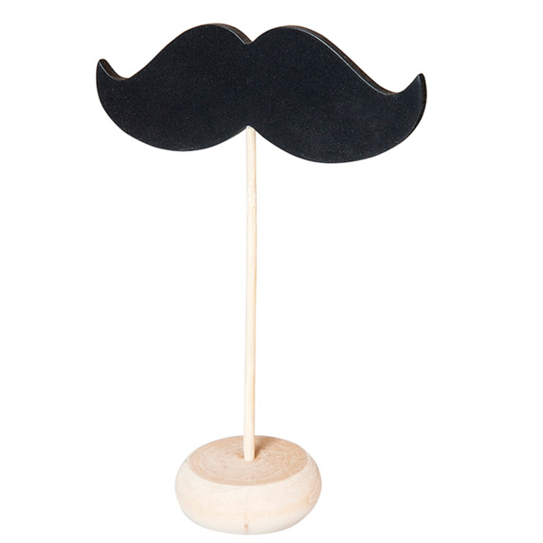 [207.18] 3 U. MINI PIZARRAS FORMA BIGOTE + PEDESTAL 11,4x4,5x10 CM NEGRO MADERA (12 UNID.)