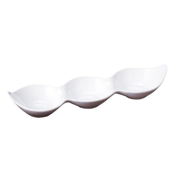 [164.03] RECIPIENTES ALARGADOS 3 COMP. 29,5x8,3x4,2 CM BLANCO PORCELANA (12 UNID.)