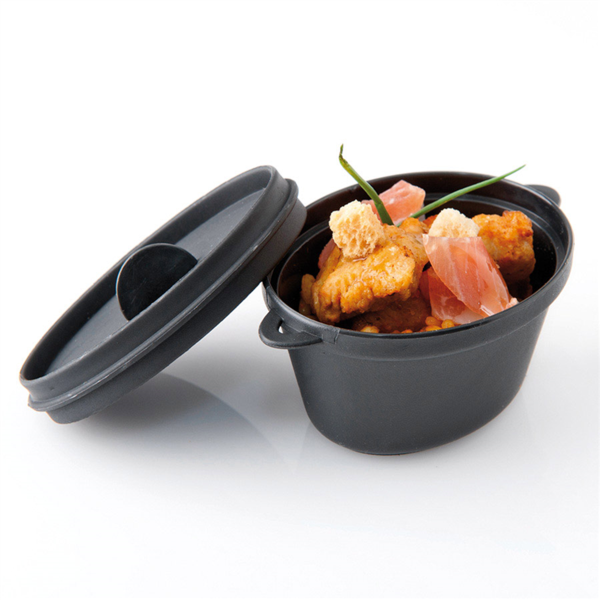 [146.79] MINI CACEROLAS MICROONDABLES+TAPAS 65 ML 9,1x5,8x4,5 CM NEGRO PP (216 UNID.)