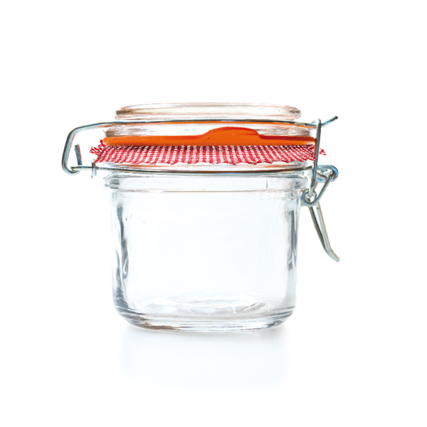 [215.72] TARRO CIERRE CLIP + PAPEL VICHY 200 ML Ø 8x8,5 CM TRANSPARENTE CRISTAL (48 UNID.)