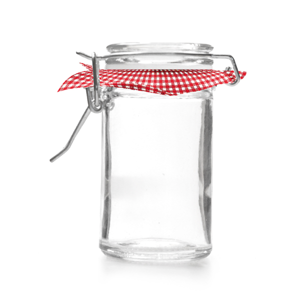 [215.71] TARRO CIERRE CLIP + PAPEL VICHY 70 ML Ø 4,5x8,6 CM TRANSPARENTE CRISTAL (96 UNID.)