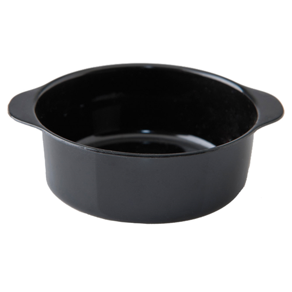 [158.58] RECIPIENTES REUTILIZABLES APERITIVOS "CILINDRO OREJAS" 52 ML 7,6x6,5x2,4 CM NEGRO PS (200 UNID.)