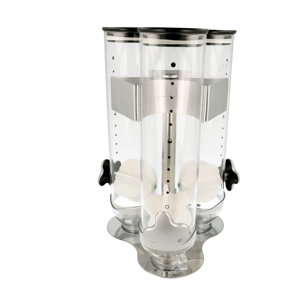 [146.73] DISPENSADOR DE CEREALES TRIPLE 20x20x45 CM TRANSPARENTE ACRÍLICO (1 UNID.)
