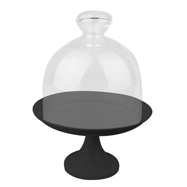 [207.49] EXPOSITOR PARA PASTELES + TAPA CRISTAL Ø 24,5x30 CM NEGRO METAL (1 UNID.)