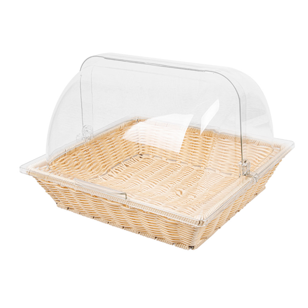 [211.65] CESTA SÍMIL MIMBRE CON CÚPULA 36x33,5x26 CM BEIGE PP (1 UNID.)