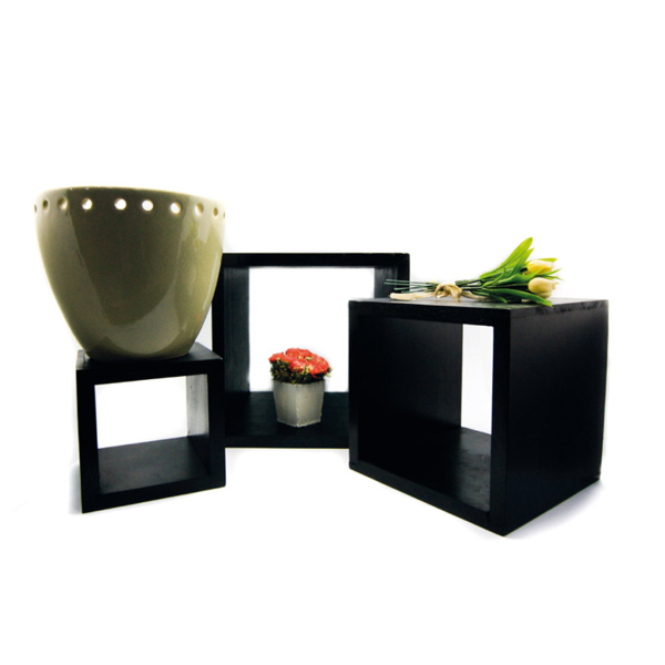 [161.20] 3 U. ELEVADORES CUADRADOS 13/18/23 CM NEGRO MADERA (1 UNID.)