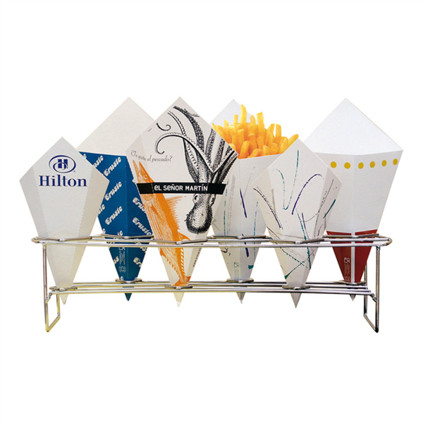 [167.95] Porta Fritas Cónico 6 Conos 'Artinox' 45X14X10,8 Cm Plateado Inox (1 Unid.)