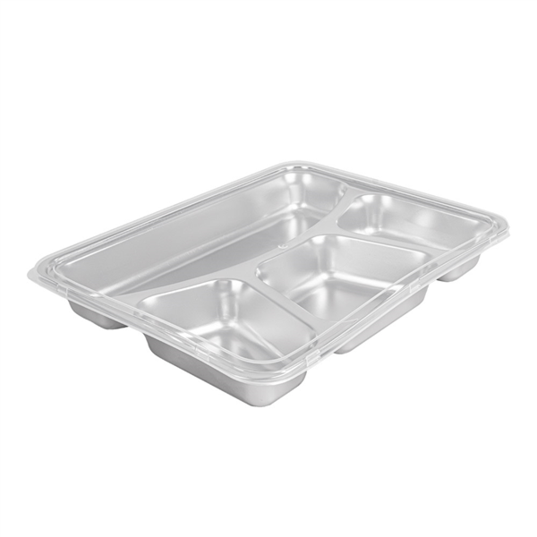 Bandeja Con 4 Compartimentos + Tapa 'Artinox' 28X22X4 Cm Plateado Inox (6 Unid.)