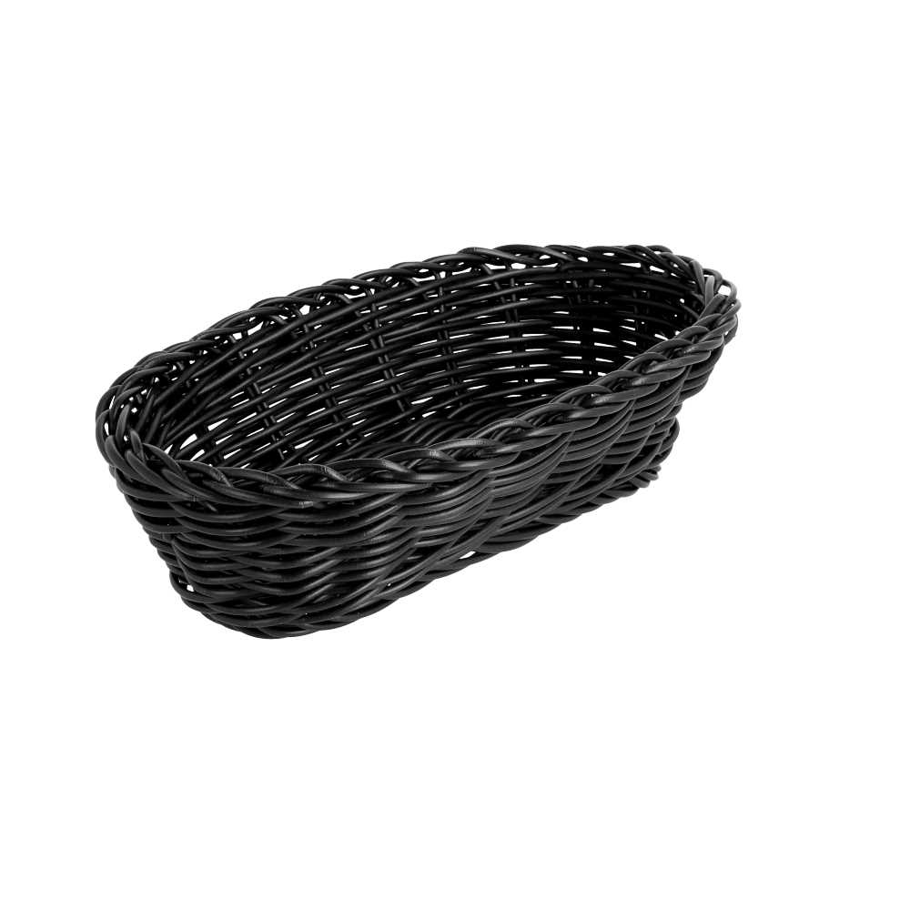 [207.77] CESTAS SÍMIL MIMBRE ALARGADAS 23x9x8 CM NEGRO PP (12 UNID.)