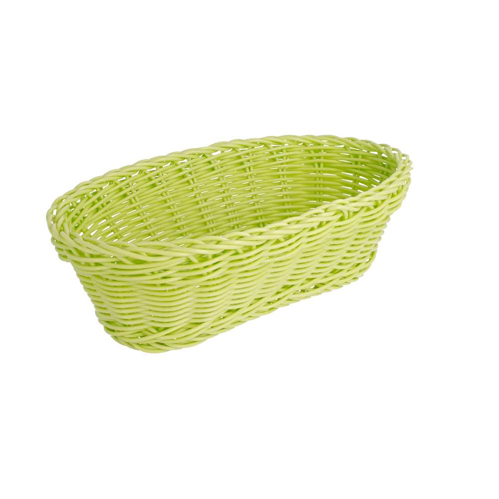 [193.17] CESTAS SÍMIL MIMBRE ALARGADAS 23x9x8 CM VERDE ANÍS PP (12 UNID.)