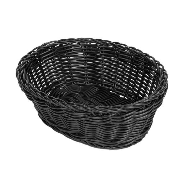 [207.78] CESTAS SÍMIL MIMBRE OVALES 23x17x8 CM NEGRO PP (12 UNID.)