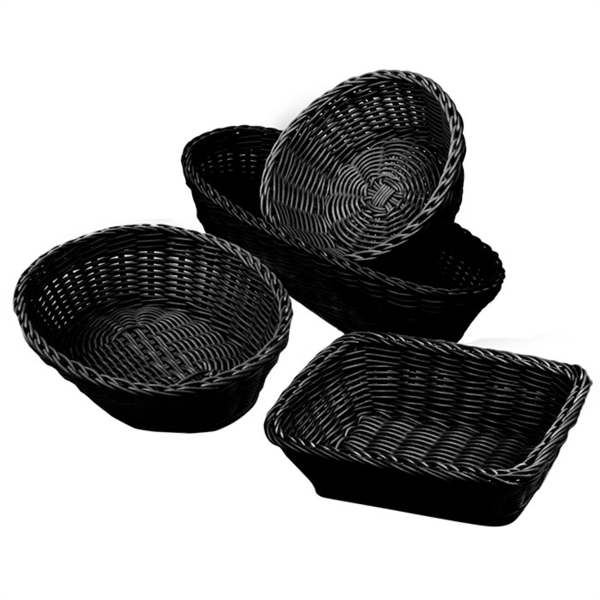 CESTAS SÍMIL MIMBRE REDONDAS Ø 20x8 CM NEGRO PP (12 UNID.)