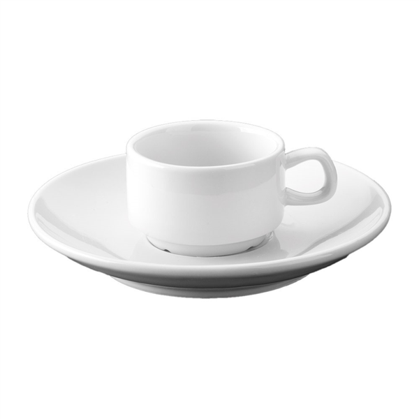 TAZAS CAFÉ + PLATILLOS 100 ML Ø6,8x4,2 cm BLANCO PORCELANA (12 UNID.)