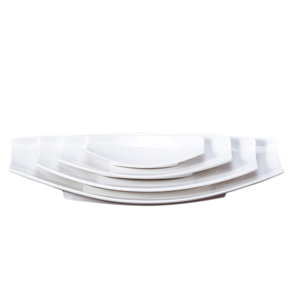 [164.24] PLATOS BARQUILLA 33,5x16,8x4,7 CM BLANCO PORCELANA (6 UNID.)