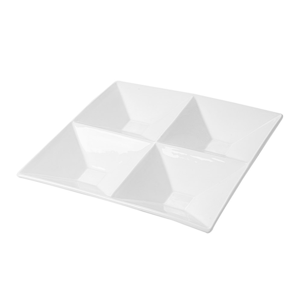 PLATOS CUADRADOS 4 COMPARTIMENTOS 29x29 CM BLANCO PORCELANA (6 UNID.)