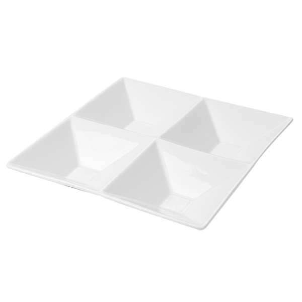 [131.09] PLATOS CUADRADOS 4 COMPARTIMENTOS 24x24 CM BLANCO PORCELANA (12 UNID.)