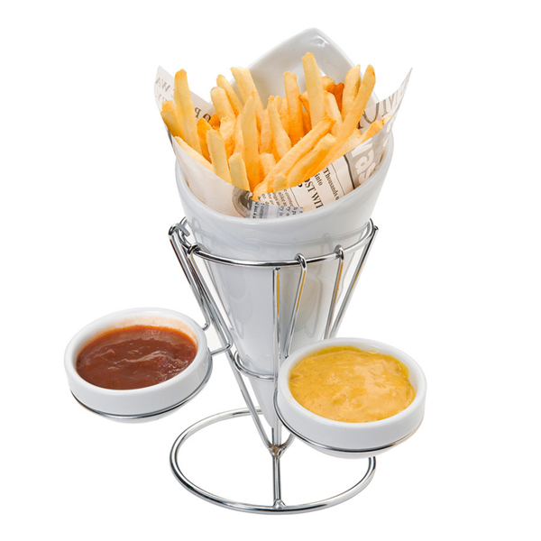[199.08] Stands Inox+1 Cono+2 Ramequines Ø 12X22,5 Cm Blanco Porcelana (12 Unid.)