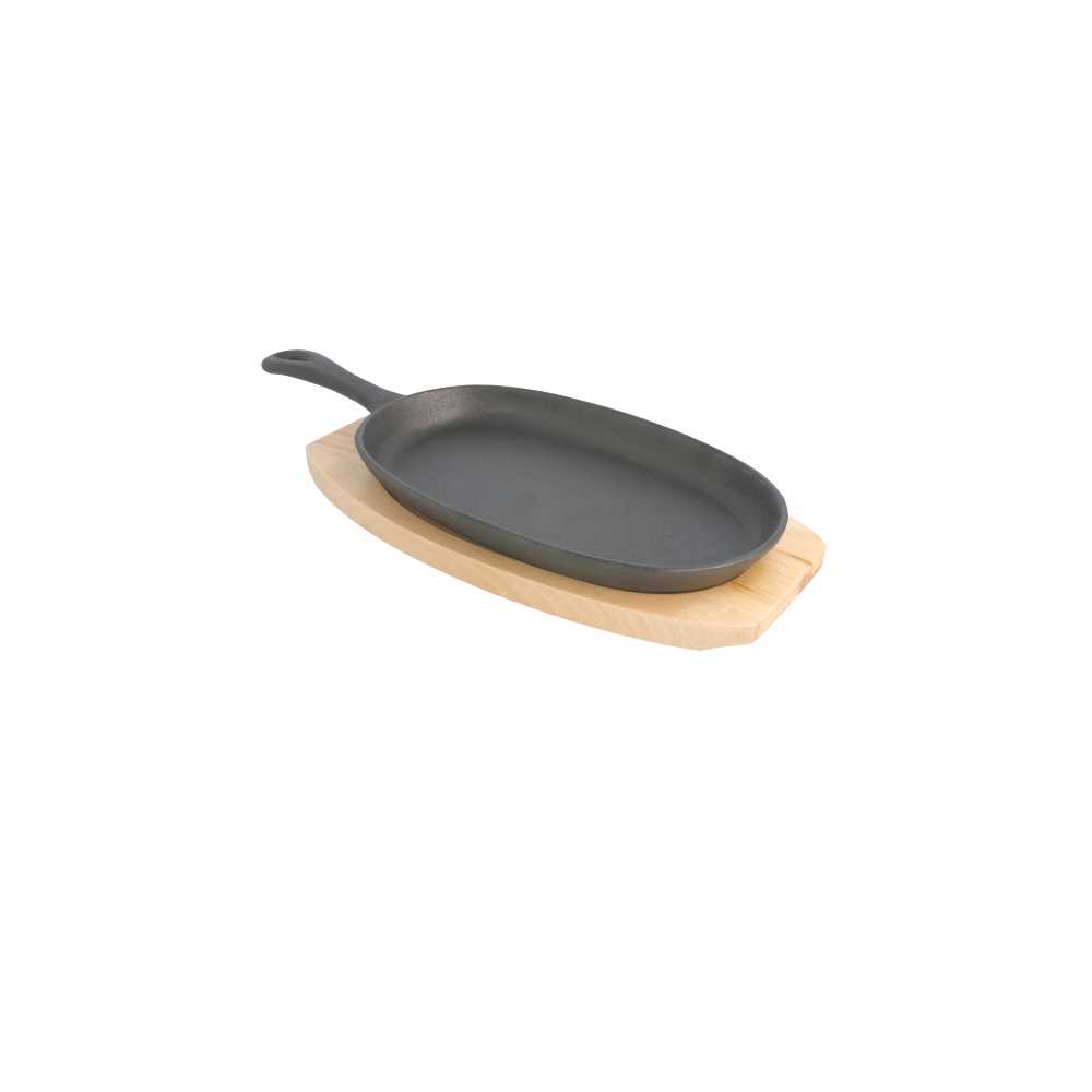 [198.66] PLATO CAMPESTRE + BASE DE MADERA 23,5x13,5 CM NEGRO HIERRO (8 UNID.)