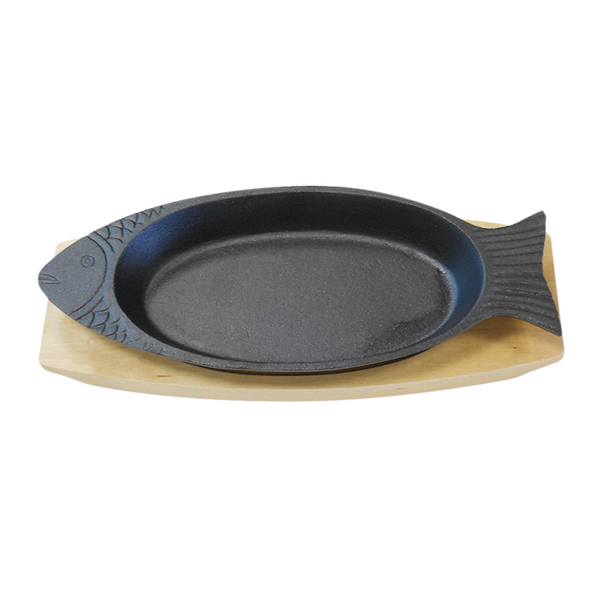 [198.70] Plato Pescado + Base De Madera 48X19,5 Cm Negro Hierro (6 Unid.)