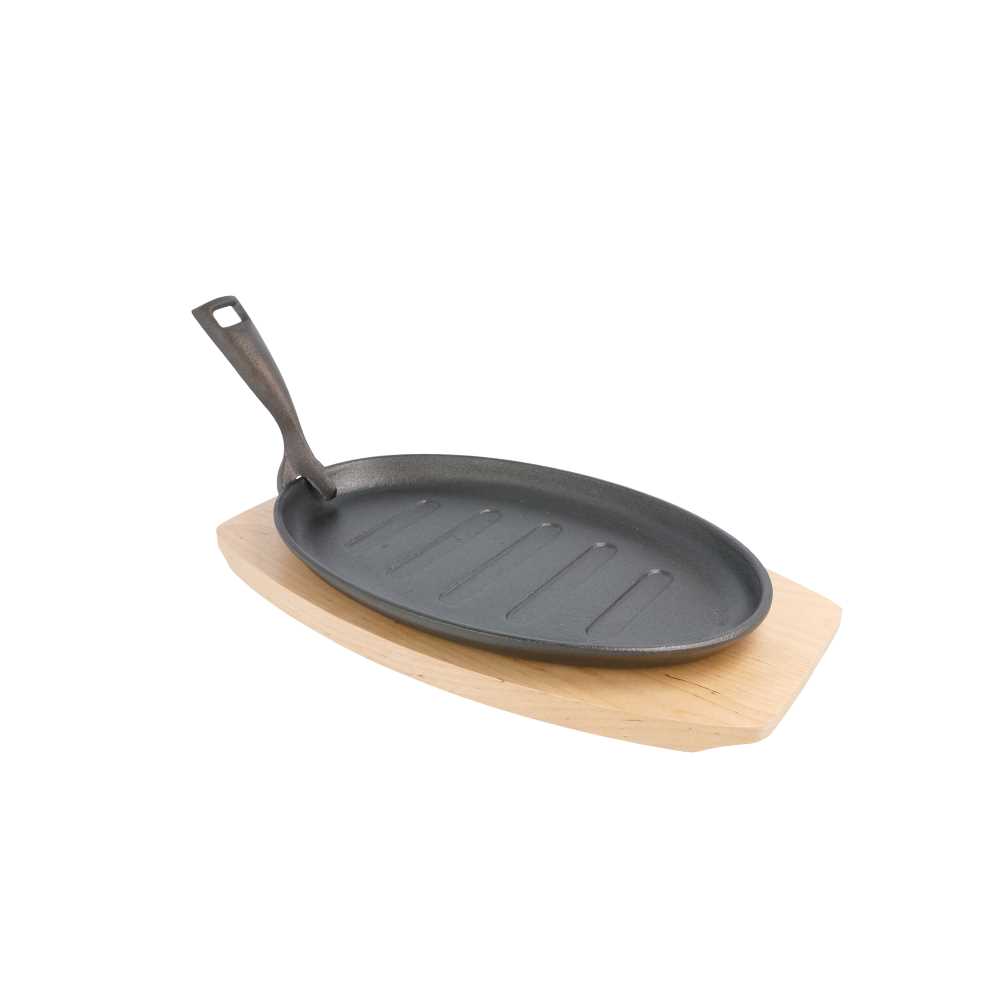 PLATO CAMPESTRE OVAL + BASE DE MADERA 27x18x2 CM NEGRO HIERRO (8 UNID.)