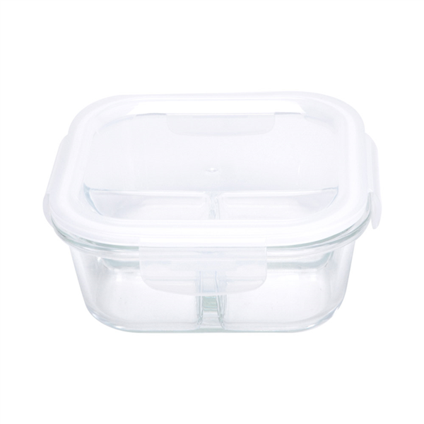 [262.91] RECIPIENTES CON TAPA 2 COMPARTIMENTOS 800 ML 15,8x15,8x7,2CM TRANSPARENTE CRISTAL (6 UNID.)