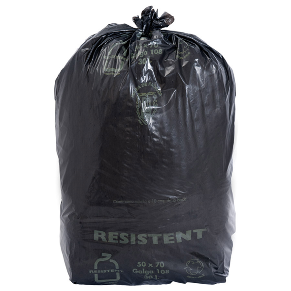 [156.57] 25 U. BOLSAS BASURA 30 L 27µ 50x70 CM NEGRO LDPE (20 UNID.)