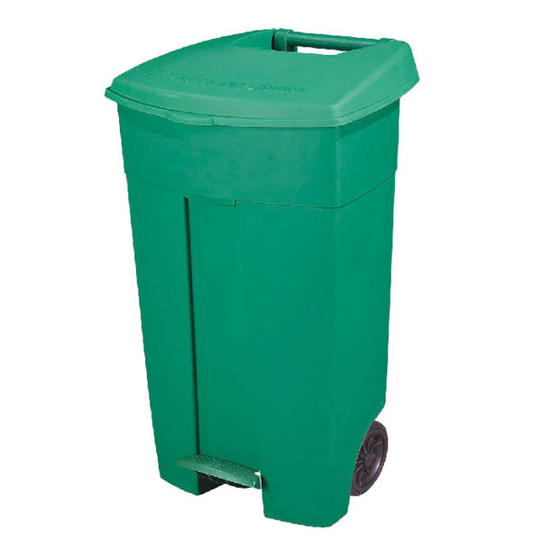 [115.68] CONTENEDOR CON TAPA Y PEDAL, 2 RUEDAS 130 L 55x37x84 CM VERDE HDPE (1 UNID.)
